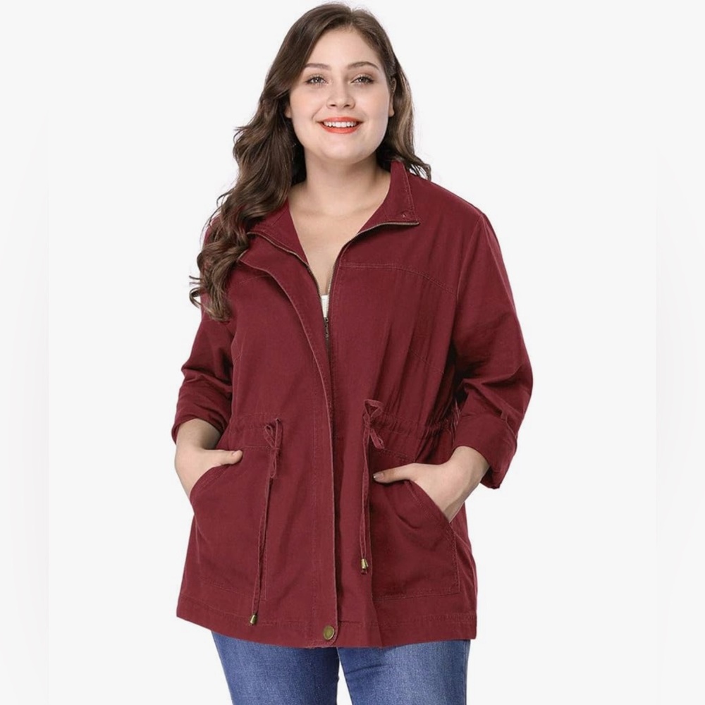 NWT Size 4X Agnes Orinda Burgundy Drawstring Waist Long Sleeve Jacket
